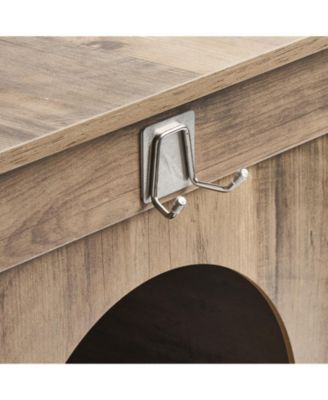 Zeus and Ruta Wooden Cat Litter Box Enclosure Hidden 2 Rooms Modern Litter Box Furniture Greige