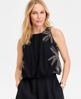 Women's Sleeveless Embroidered Bubble Hem Top