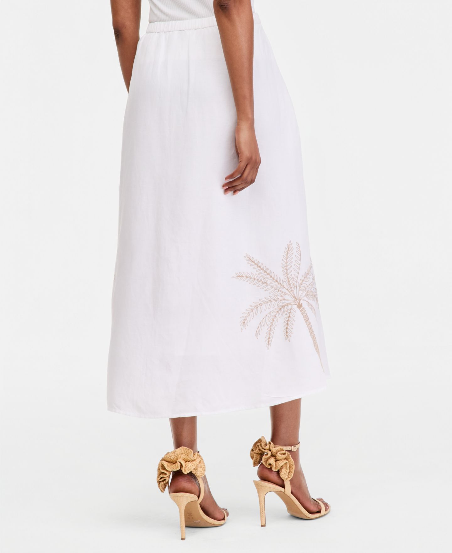 Женская юбка I.N.C. International Concepts Linen-Blend Embroidered Midi, цвет: Яркий белый — фото 3