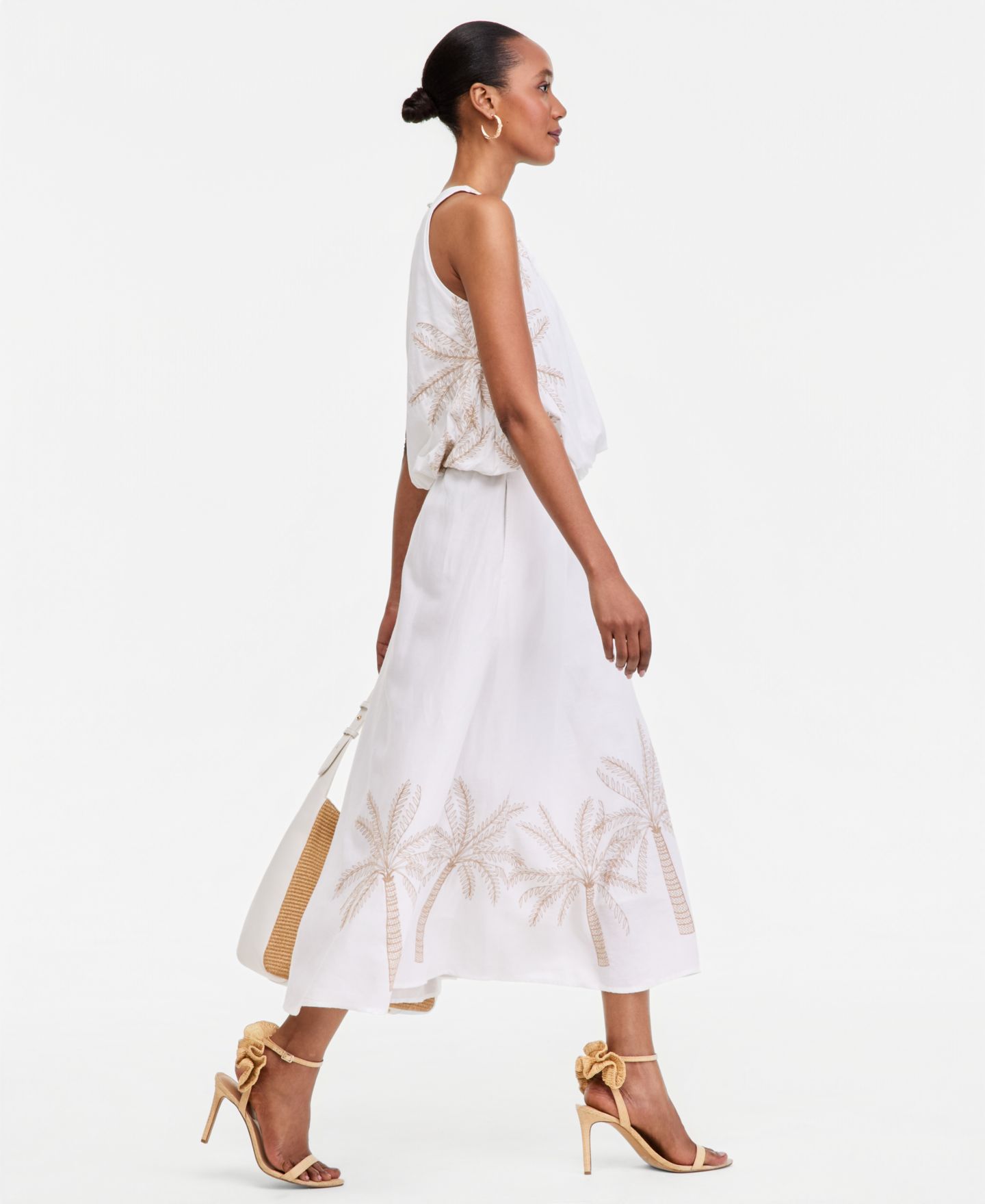 Женская юбка I.N.C. International Concepts Linen-Blend Embroidered Midi, цвет: Яркий белый — фото 4