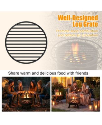 24 in Wood Burning Fire Pit with Log Grate and Mesh Screen