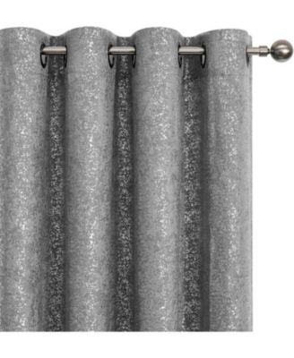 2 Piece Sadie Metallic Sparkle Grommet Top Gray Room Darkening Curtain Panels