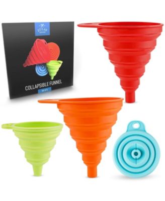 Silicone Space Saving Collapsible Funnel Set with Narrow Mouth