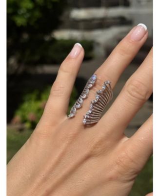 Suzy Levian Sterling Silver Marquise Cluster Cubic Zirconia Knuckle Ring