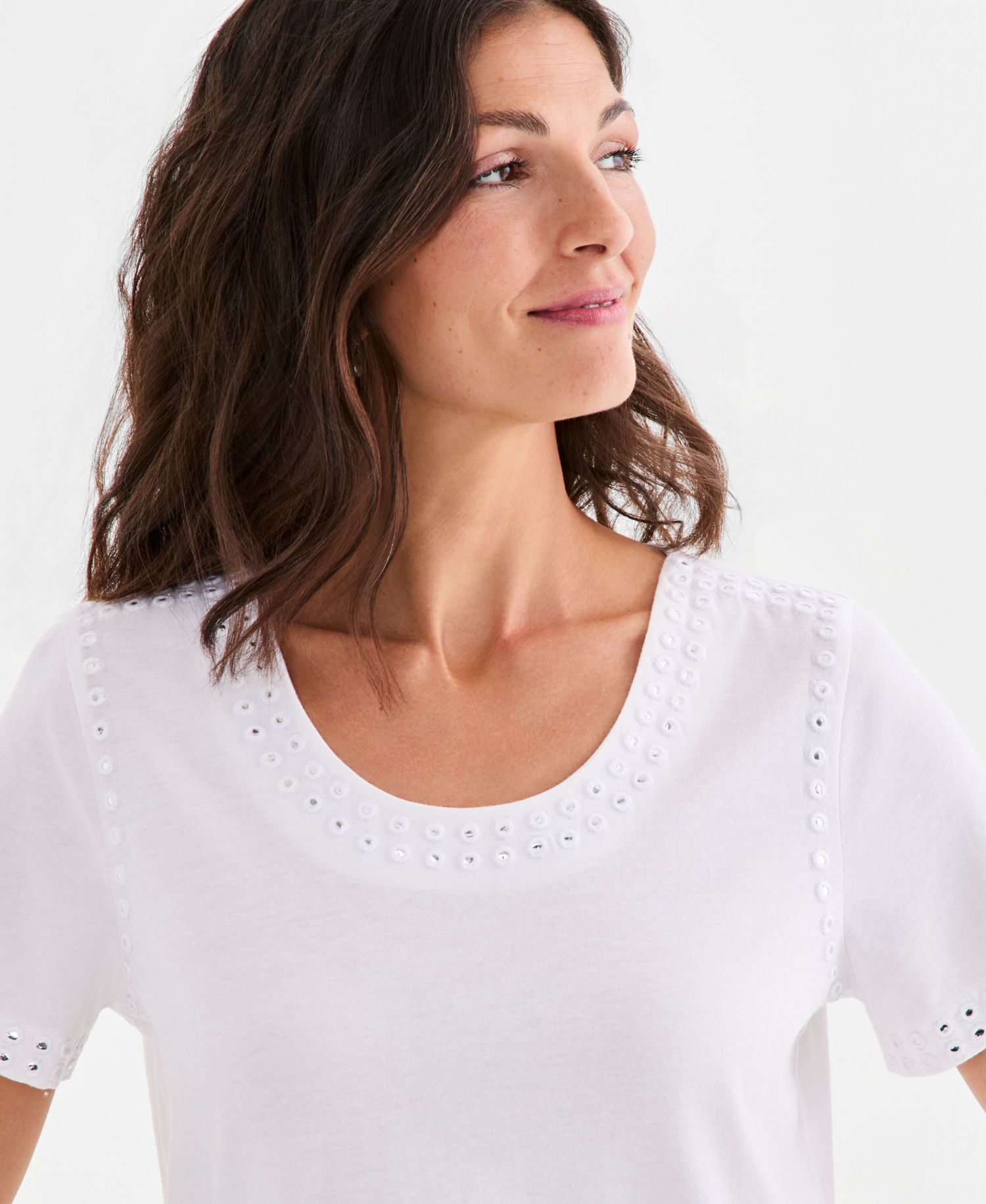 Plus Size Mirror-Trim Scoop-Neck Top