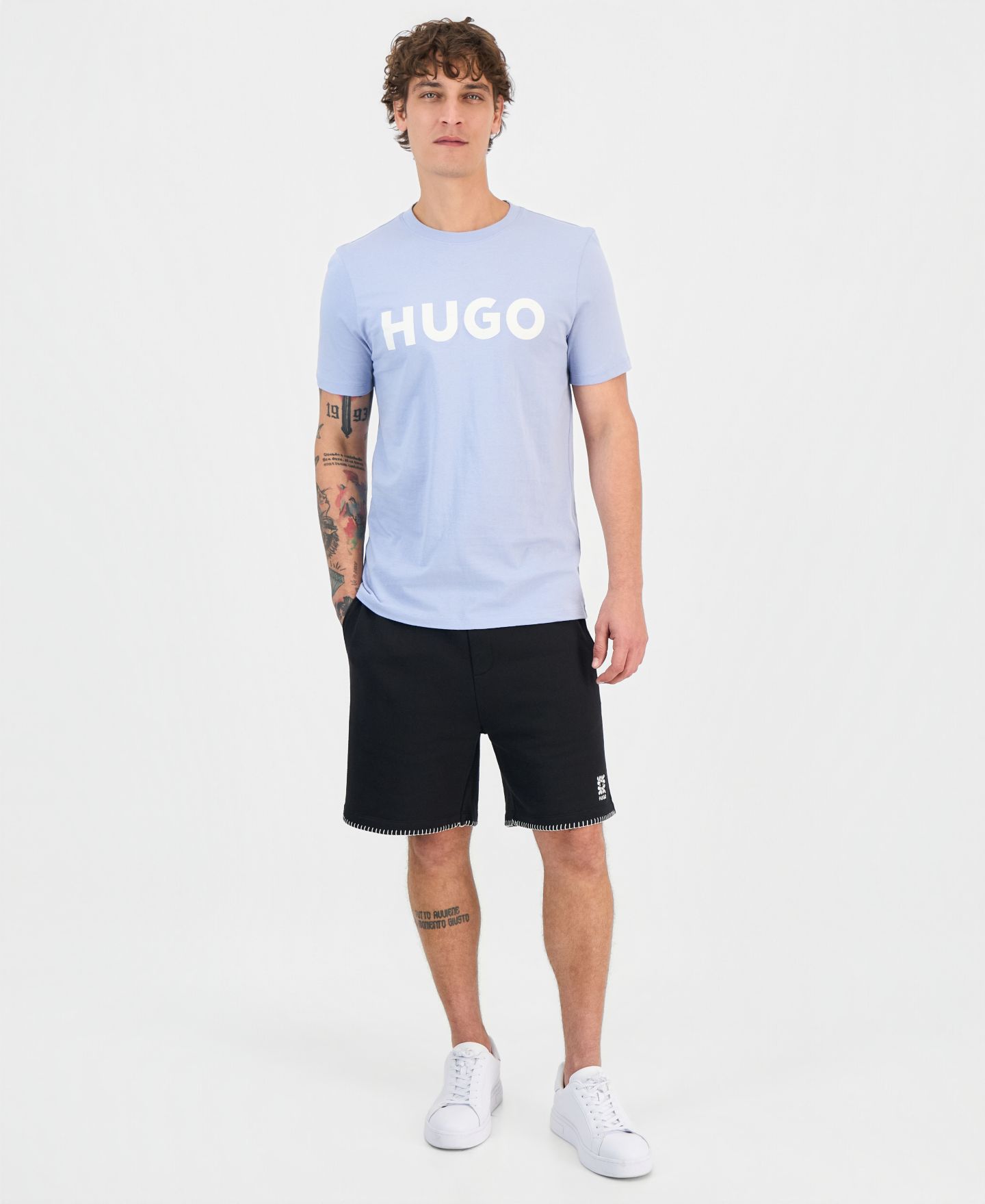 Мужская футболка Hugo Boss Hugo by Dulivio Cotton Logo Crewneck, цвет: Синий / Белый — фото 3