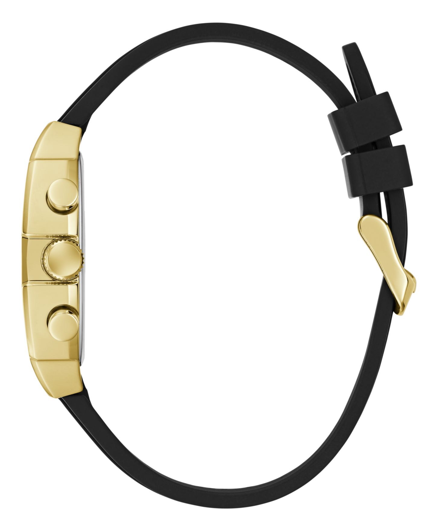 Мужские часы GUESS Crystal Gold-Tone Stainless Steel Black Silicone Multi-Function, 41mm — фото 2