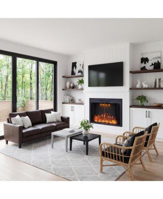 30" Recessed-in Realistic Flame Electric Fireplace with Adjustable Heat, Timer