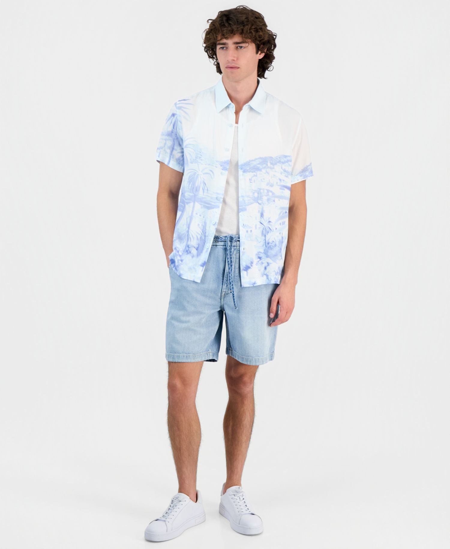 Men's Riviera Palm-Print Short-Sleeve Button Shirt