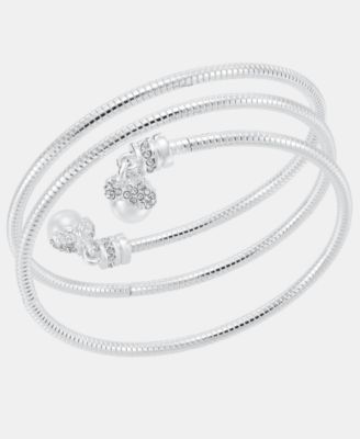 Silver-Tone Imitation Pearl Crystal Coil Bracelet