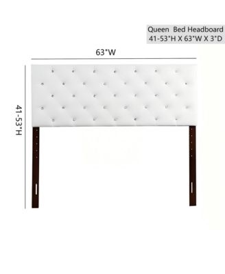White Queen Bed Headboard with Tufting and Gold Metal Frame for Glam Bedroom.