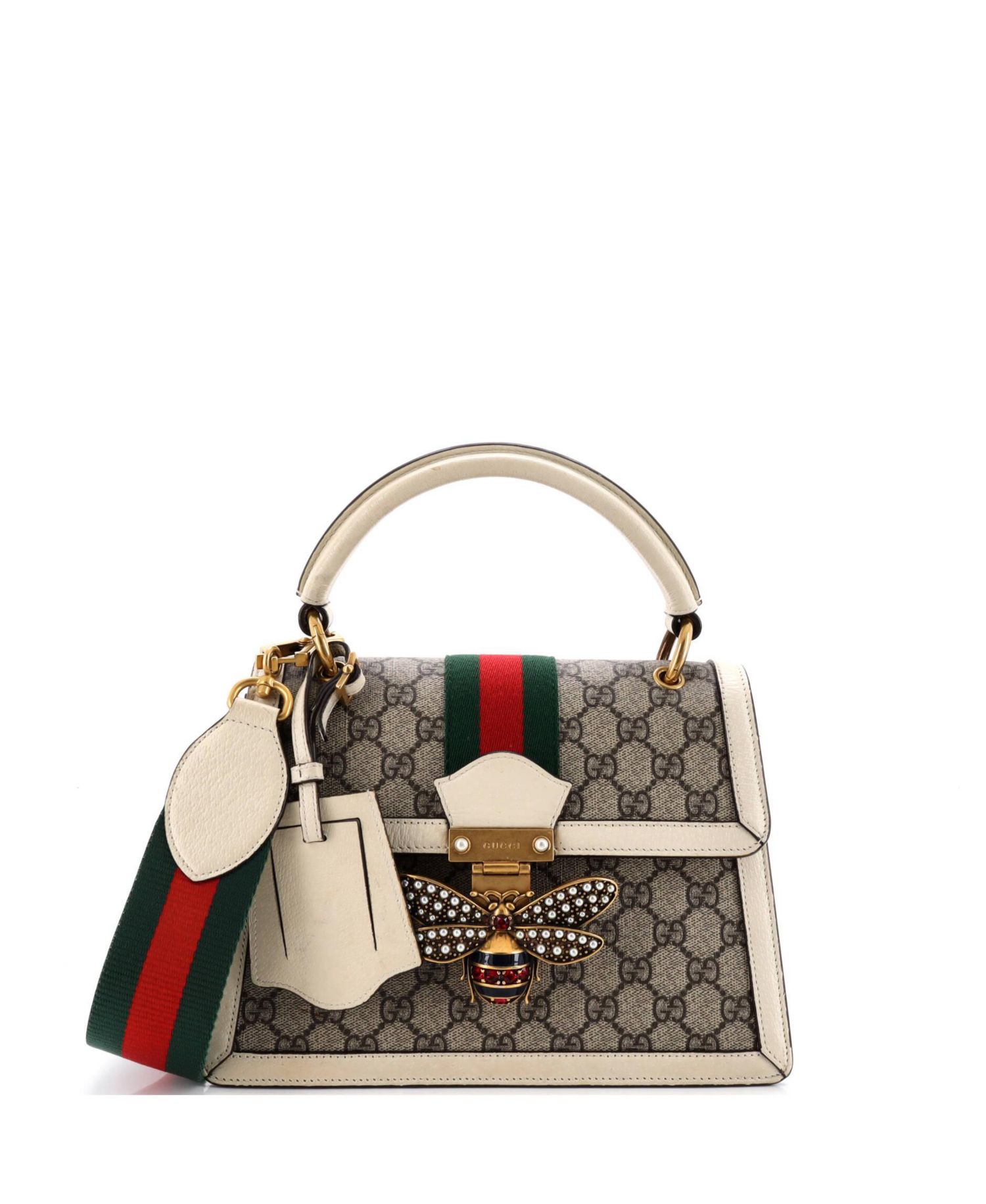 Small Queen Margaret Top Handle Bag GG Coated Canvas with Leather