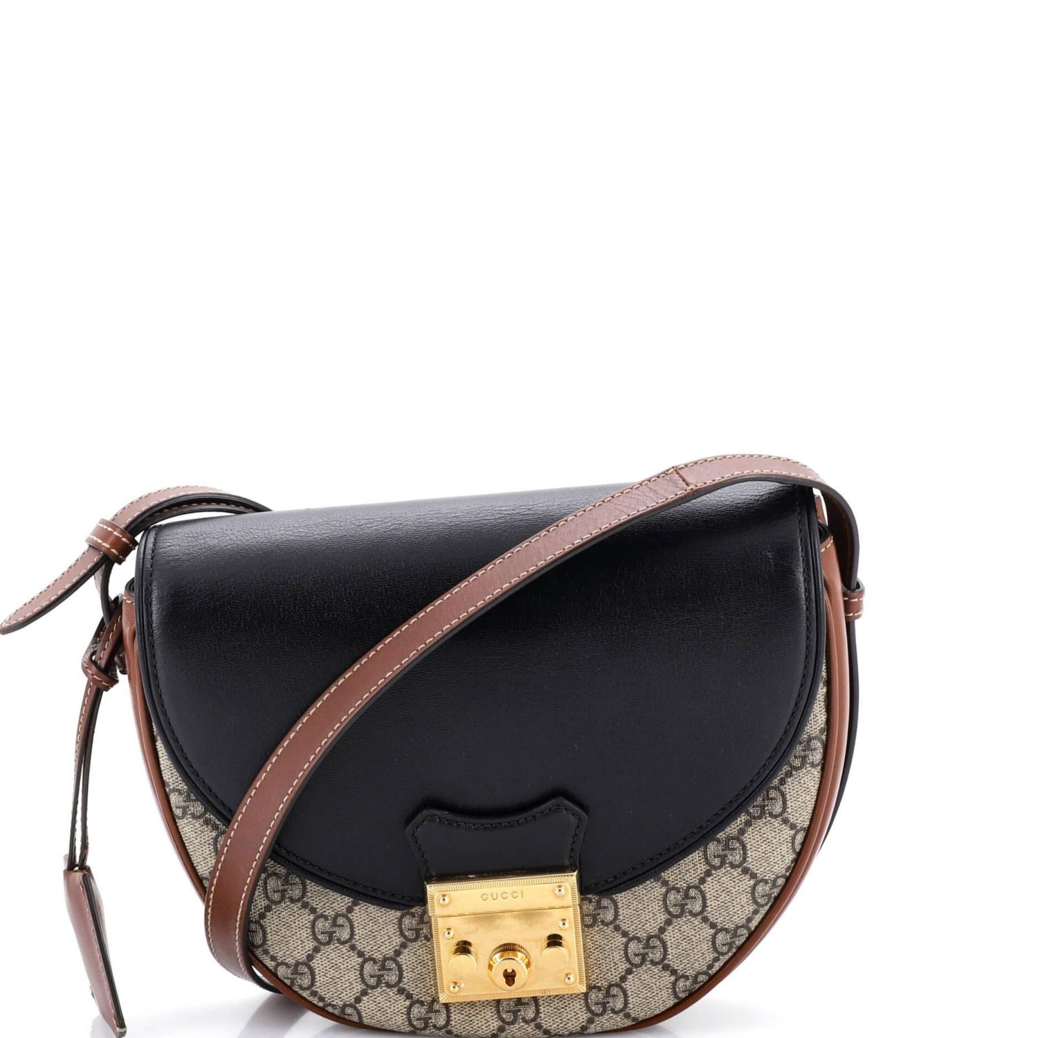 Medium Padlock Saddle Shoulder Bag GG Coated Canvas and Leather