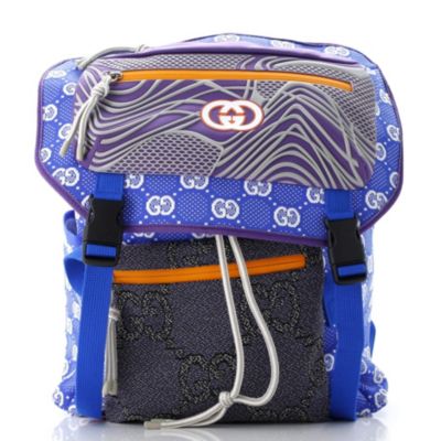 Large Panelled Double Buckle Backpack GG Jacquard Nylon and Rubber