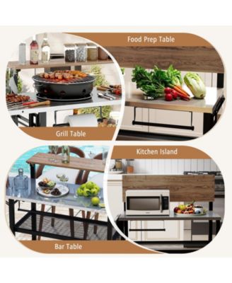 Outdoor Foldable Grill Table with Flip-Up Top and 2 Storage Shelves for Backyard Garden