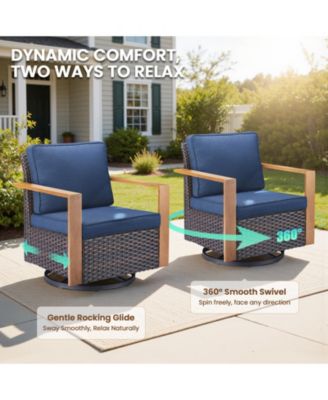 5 Pieces Patio Furniture Set with Swivel Chairs, High Back Wicker Rattan Sofa with Thick Cushion and Ottoman, Outdoor Conversation Set