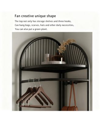 Space-saving Metal Corner Coat Rack with Hooks and Basket