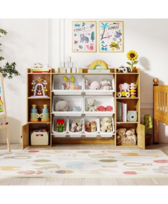 Kids Toy Storage and Bookshelf with Boxes and Open Shelves