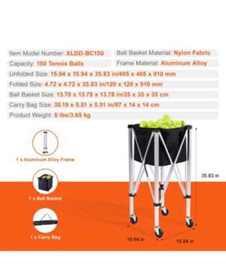 Tennis Ball Hopper Cart Holds 150 Balls, Aluminum Frame with Wheels and Removable Bag