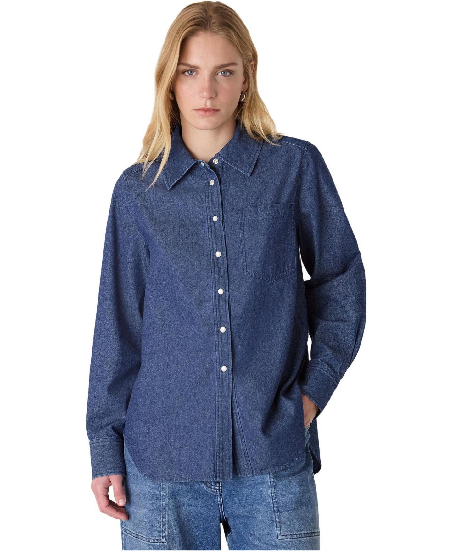 Женская рубашка Whistles Pocket Detail Cotton, цвет: Тёмный синий — фото 1