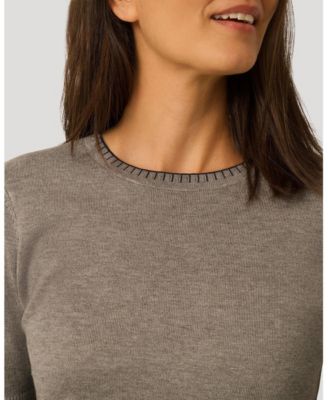 Women's Elbow Sleeve Pick Stitch Trim Sweater