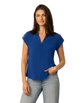 Women's Split Neck Sleeve Tab Top