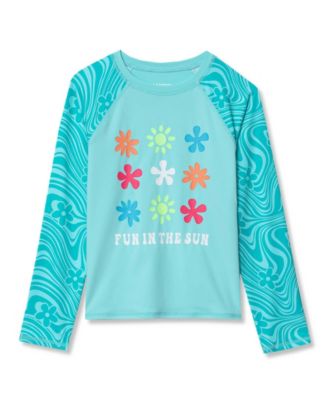 Girls Chlorine Resistant Long Sleeve Crew Neck Rash Guard Swimwear