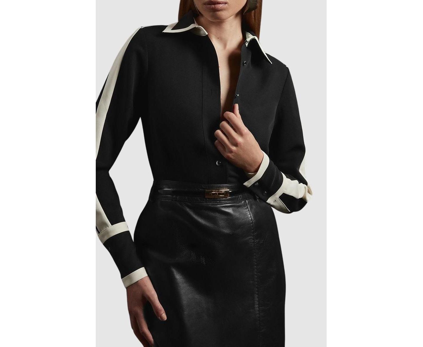Женская рубашка Karen Millen Colour Block Twill Woven, цвет: Чёрный — фото 6