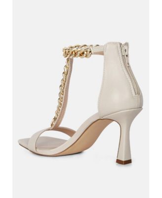 Womens Real Gem T Strap Chain Detail Sandals