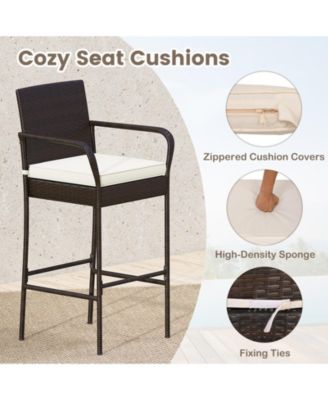 3 Piece Outdoor Bar Set with Cushioned Seating for Patio