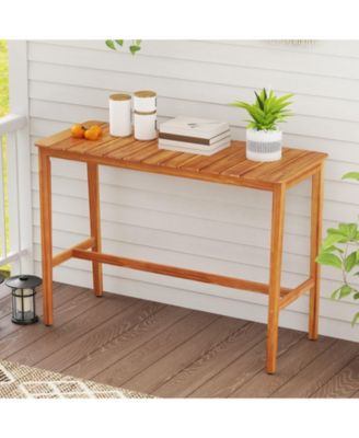 Acacia Wood Counter Height Table with Slatted Top and Footrest