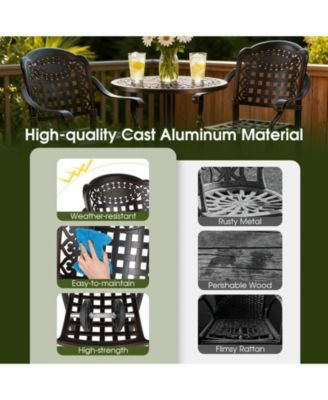 Set of Two Outdoor Counter Height Cast Aluminum Bar Chairs