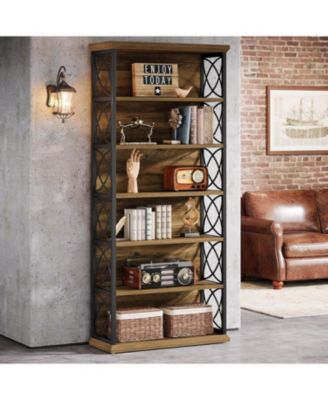 73'' Tall Bookshelf, 6-Tier Industrial Etagere Bookcase with Open Storage Shelves, Wood and Metal Display Shelf