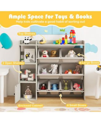 Kids Toy Storage and Bookshelf with Cabinet and Open Shelves