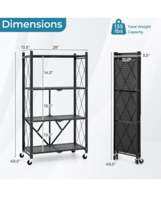 Foldable Four Tier Storage Shelf with Locking Wheels