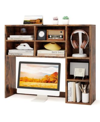 Desktop Bookshelf with Adjustable Shelves and Storage Cubes