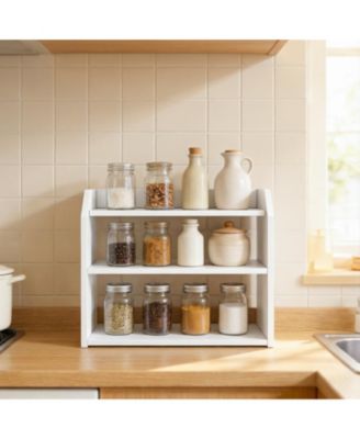 Three Tier Desktop Bookshelf with Raised Guardrails for Countertop