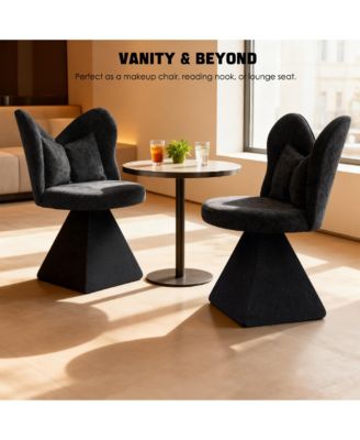 Accent Chair with Butterfly Back, 360° Swivel Vanity Chair, Chenille Makeup Chairs with Sturdy Pyramid Base for Living Room, Bedroom