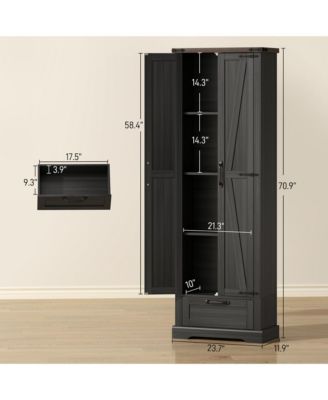 71" Kitchen Pantry, Farmhouse Storage Cabinet with Barn Doors
