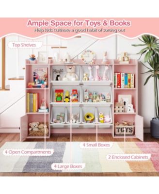 Kids Bookshelf and Toy Storage with Open Shelves and Bins