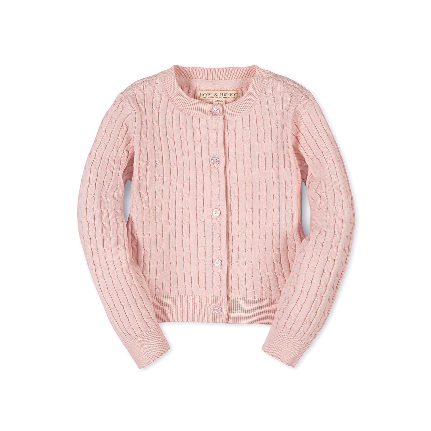 Hope and Henry Little and Big Girls' Organic Classic Cable Cardigan Sweater