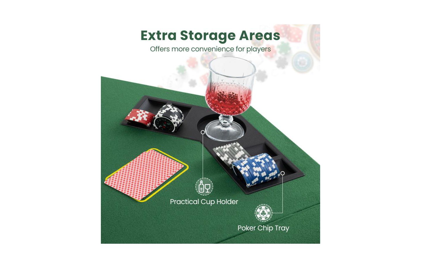 Детские игрушки HONGGE 48 Inch 8-Player Foldable Poker Table Top with Carrying Bag and Cup Holders, цвет: Зелёный — фото 10