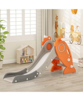 4-in-1 Indoor Slide for Kids with Basketball Hoop and Rings