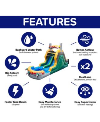 T-Rex Adventure 12  Tall Dual Lane Backload Inflatable Water Slide with Attached Pool, Dinosaur Theme, for Kids and Adults, Commercial Grade
