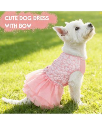 Dog Dress Wedding Pet Lace Princess with Bows Necklace Veil Formal Apparel for Birthday Party