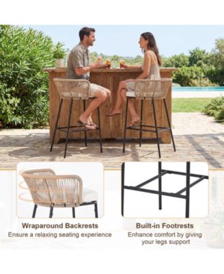 Outdoor Bar Stools Set of 4 w/Cushions and Backrests for Balcony Garden Poolside