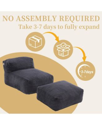 Corduroy Bean Bag Chair with Ottoman - Big Beanbag Chair with Side Pockets and Memory Foam Filler, Lazy Floor Lounge Bed for Living Room