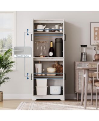 Farmhouse Kitchen Pantry Cabinet, 71" Tall Wood Pantry Storage Cabinet with 4 Doors & Adjustable Shelves, Freestanding Cupboard for Dining Room