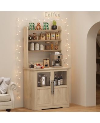 6-Tier Farmhouse Baker s Rack with Power Outlet Kitchen Pantry Hutch