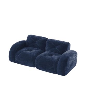 Streamdale Blue 2-Seater Tufted Velvet Sofa with Anti-Slip Design